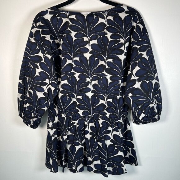 NWT DONNA KARAN SEASIDE Floral Print V neck Peplum Hem Elastic Cuffs Blouse Sz M - Picture 2 of 16